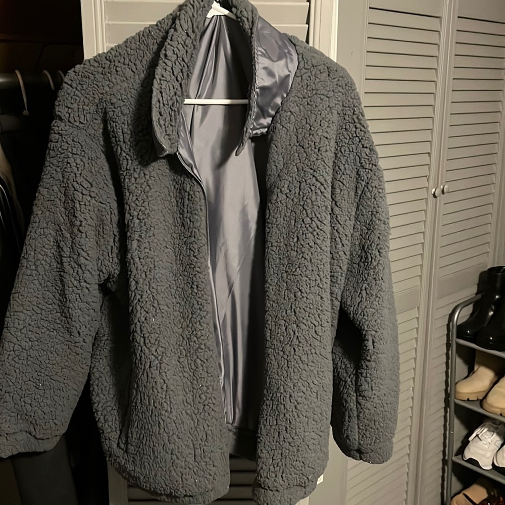 Grey fluffy coat